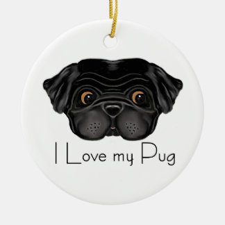 Ornement Rond En Céramique I Love My Black Carlin mignon Carlin noir et Citat