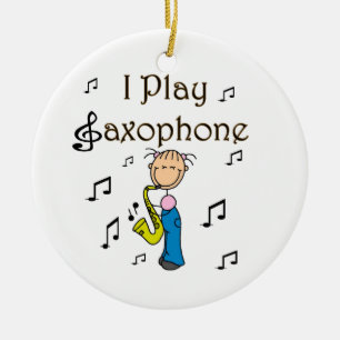 Ornement Rond En Céramique I Play Saxophone Stick Figure T-shirts et cadeaux