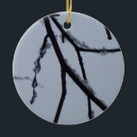 Ornement Rond En Céramique Icy Branches Winter Nature Photographie<br><div class="desc">Voici une scène d'hiver gelée - des couches de branches d'arbres d'hiver avec un piquage de neige et des gouttes de glace. Cette photo présente des tons gris, blanc et noir en hiver. Consultez notre magasin pour plus de photos de tempête de verglas en hiver. Cette image est également présentée...</div>