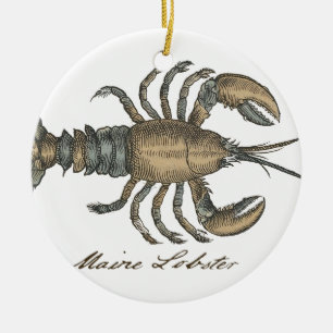 Ornement Rond En Céramique Illustration de homard vintage : damas côtier