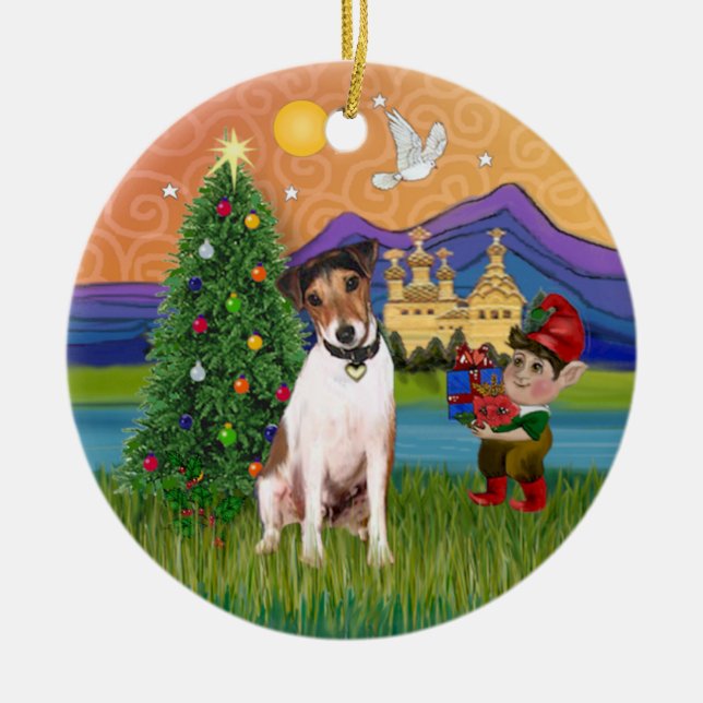 Ornement Rond En Céramique Imaginaire de Noël - Jack Russell Terrier (Devant)