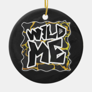 Ornement Rond En Céramique Impression girafe noir et jaune