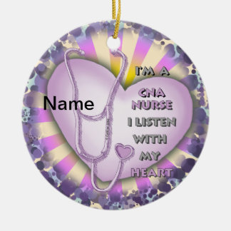 Ornement Rond En Céramique Infirmière CNA Purple Heart