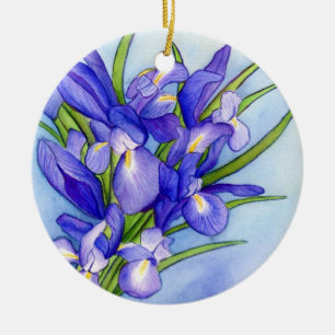 Ornement Rond En Céramique Iris Bouquet Flower Art Painting Ornament Pendant