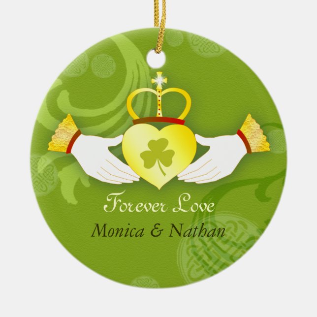 Ornement Rond En Céramique Irish Claddagh Ring Wedding Newlyweds Photo (Devant)