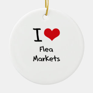 Ornement Rond En Céramique J'aime des marchés aux puces