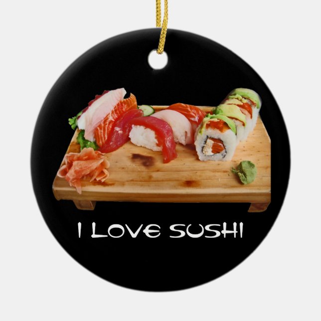Ornement Rond En Céramique J'aime des sushi (Devant)