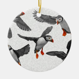 Ornement Rond En Céramique J'Aime Les Puffins !