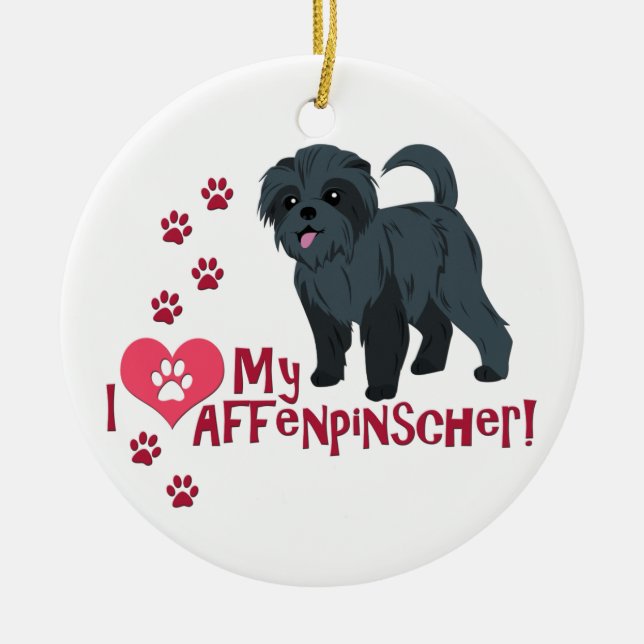 Ornement Rond En Céramique J'Aime Mon Affenpinscher ! (Devant)