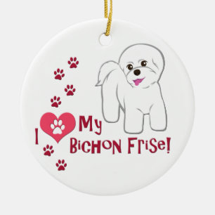 Ornement Rond En Céramique J'Aime Mon Bichon Frise !