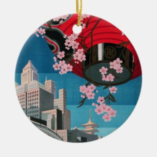 Ornement Rond En Céramique Japon Tokyo Vintage Affiche de voyage japonaise