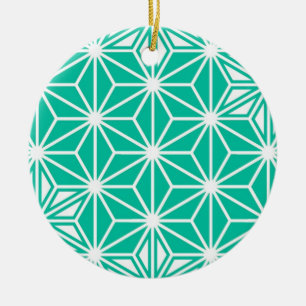 Ornement Rond En Céramique Japonais Asanoha motif - bleu paon