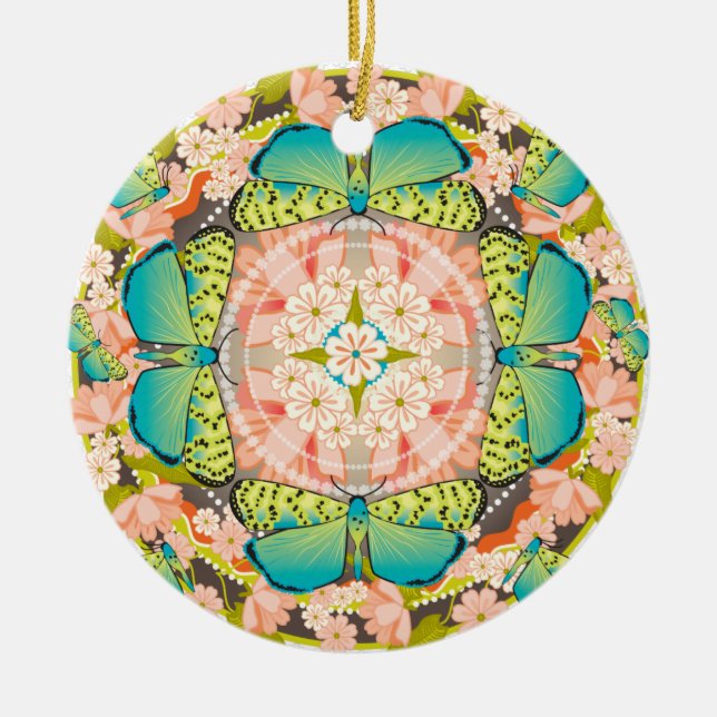 Ornement Rond En Céramique Jardin des papillons (Devant)