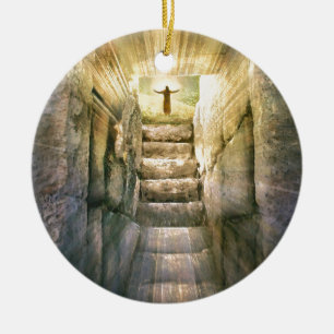 Ornement Rond En Céramique Jésus à la résurrection vide de Pâques de tombe