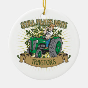 Ornement Rond En Céramique Jeux toujours avec les tracteurs verts