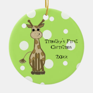 Ornement Rond En Céramique Joli bébé girafe pour son premier Noël