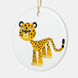 Ornement Rond En Céramique Joli Dessin Cartoon Cheetah Ornament