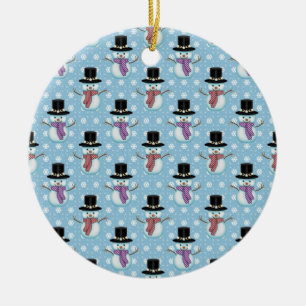 Ornement Rond En Céramique Joli motif de bonhomme de neige et de flocons de n