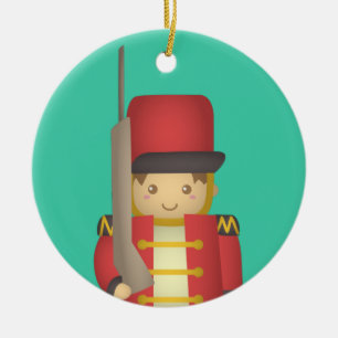 Ornement Rond En Céramique Joli soldat de Noël garçon en rouge