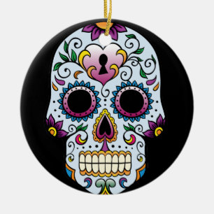 Ornement Rond En Céramique Jour de l'ornement bleu de crâne mort de sucre