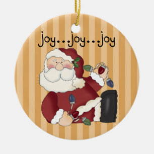 Ornement Rond En Céramique Joy Joy Joy Père Noël Ornament
