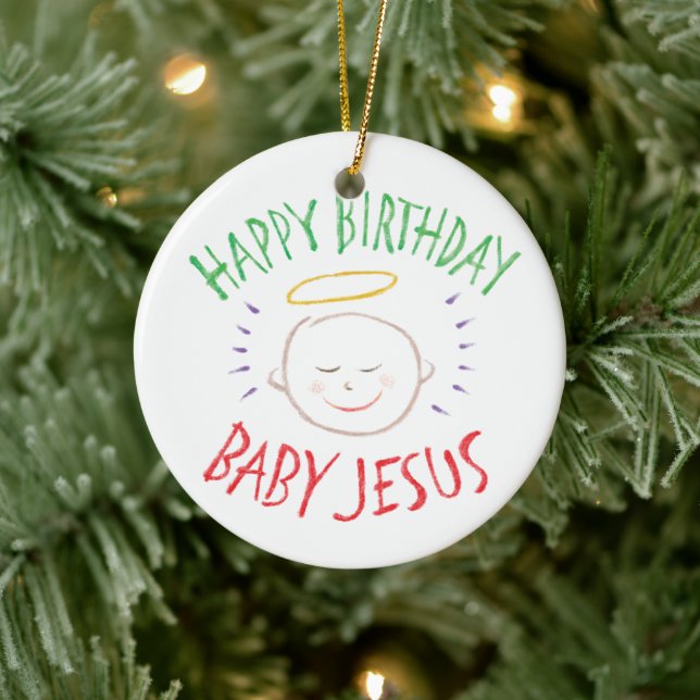 Ornement Rond En Céramique Joyeux bébé Jésus - Noël religieux (Arbre)