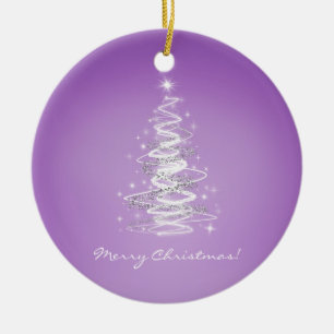 Ornement Rond En Céramique Joyeux Noël avec l'arbre dans le pourpre
