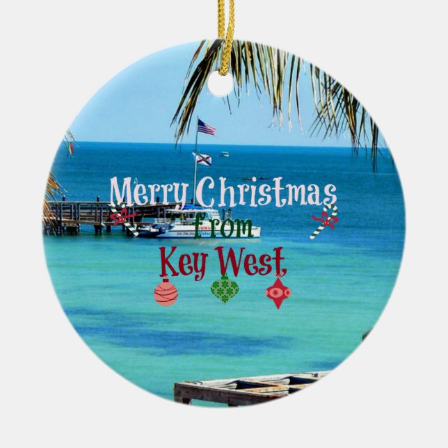 Ornement Rond En Céramique Joyeux Noël de Key West (Devant)