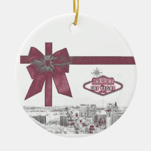 Ornement Rond En Céramique Joyeux Noël de ruban ROSE de Las Vegas Ornamen