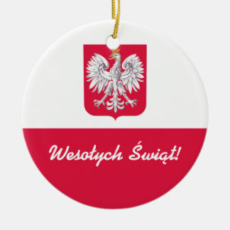 Ornement Rond En Céramique Joyeux Noël de Wesołych Świąt dans le polonais