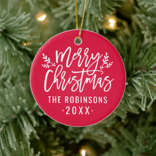Ornement Rond En Céramique Joyeux Noël Écriture Rouge Photo de Famille Person