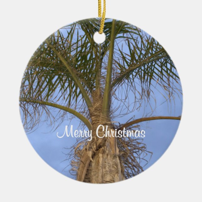 Ornement Rond En Céramique Joyeux Noël Palm Arbre Ornament PERSONNALISER Date (Devant)