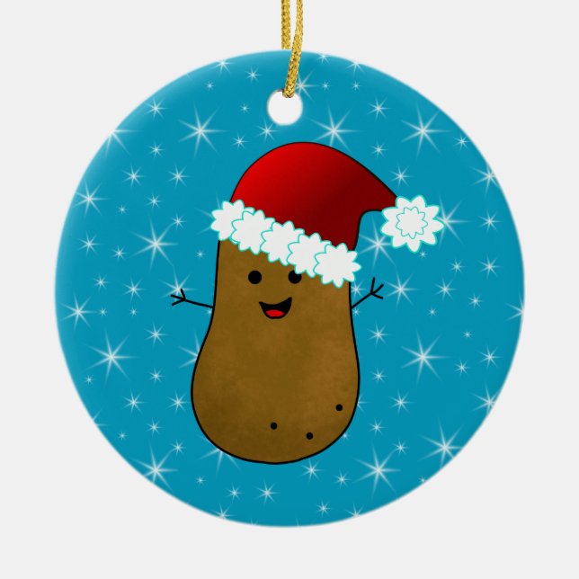 Ornement Rond En Céramique Joyeux Noël Patate (Devant)