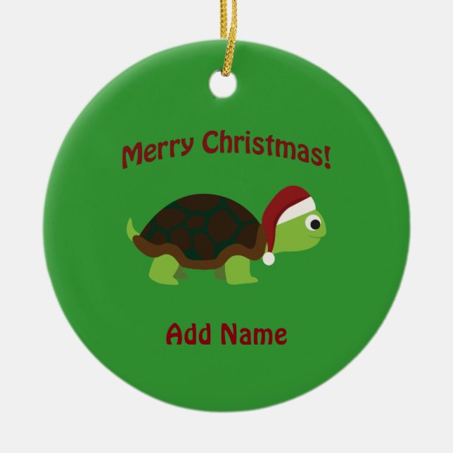 Ornement Rond En Céramique Joyeux Noël ! Père Noël Turtle (Devant)