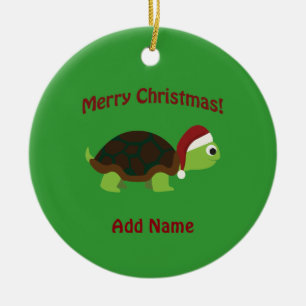 Ornement Rond En Céramique  Joyeux Noël ! Turtle de Père Noël