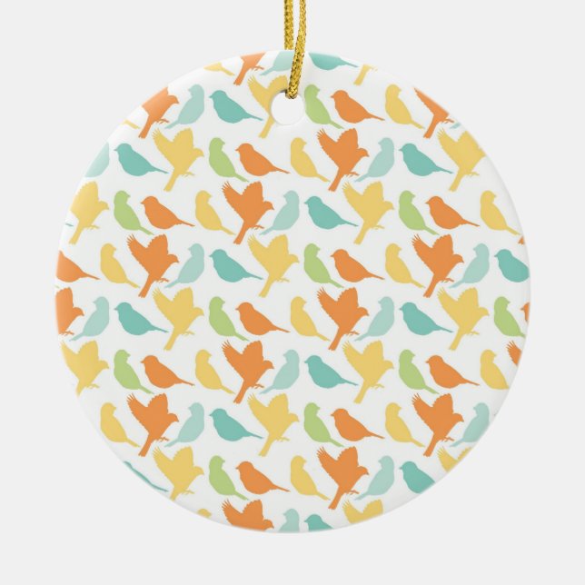Ornement Rond En Céramique Joyeux Oiseaux (Devant)