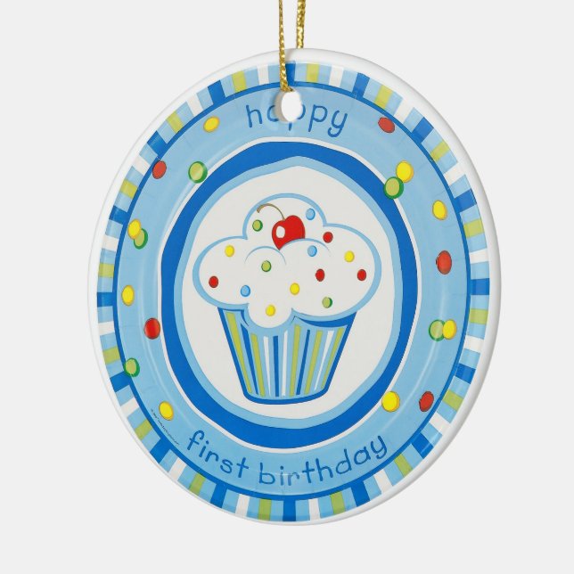 Ornement Rond En Céramique joyeux premier anniversaire (Gauche)