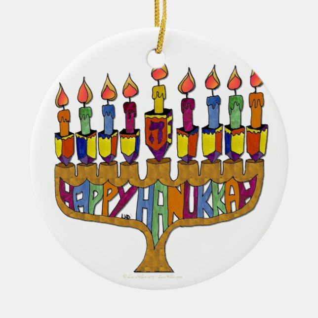 Ornement Rond En Céramique Judaica Happy Hanukkah (Devant)