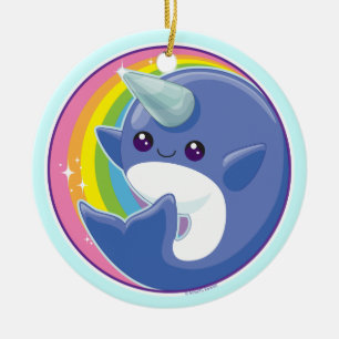 Ornement Rond En Céramique Kawaii Narwhal
