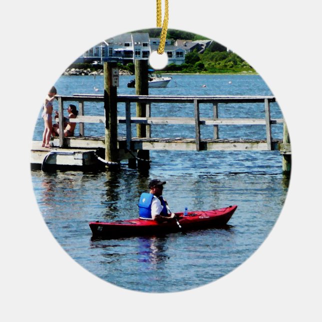 Ornement Rond En Céramique Kayak Bristol RI (Devant)