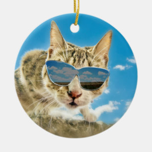 Ornement Rond En Céramique Kewl KAT portant Sunglassses