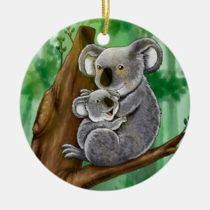 Ornement Rond En Céramique Koala et bébé mignons