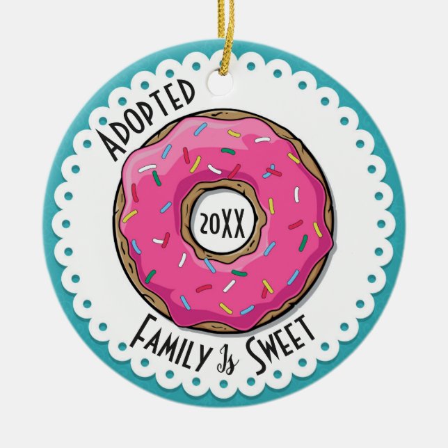 Ornement Rond En Céramique La famille est photo datée par beignet adoptée par (Devant)