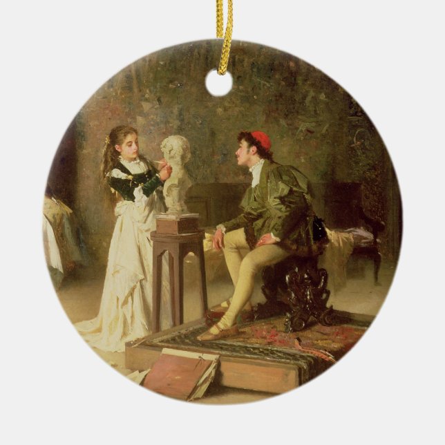 Ornement Rond En Céramique La jeune sculpteuse (huile sur la toile) (Devant)