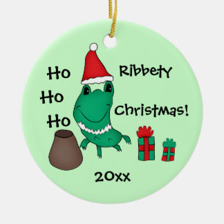Ornement Rond En Céramique La mignonne grenouille de Noël de Cassie