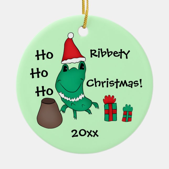 Ornement Rond En Céramique La mignonne grenouille de Noël de Cassie (Devant)
