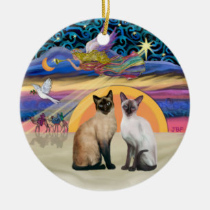 Ornement Rond En Céramique La star de Noël - Deux chats siamois
