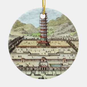 Ornement Rond En Céramique La tour de porcelaine de Nan-King, plaquent 12 de