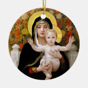 Ornement Rond En Céramique La Vierge au Lys, Bouguereau