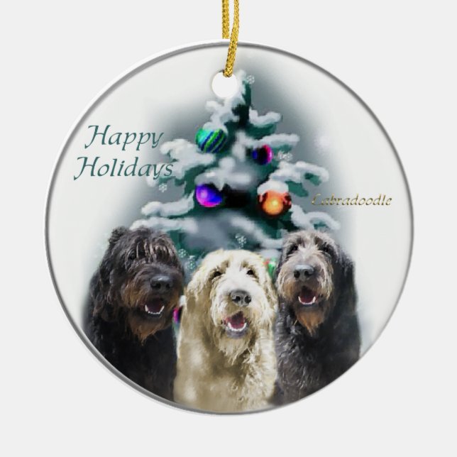 Ornement Rond En Céramique Labradoodle Cadeaux de Noël (Devant)